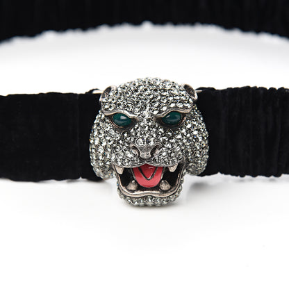 Gucci Velvet Crystal Tiger Head Belt 85 34 Black 4 of 4