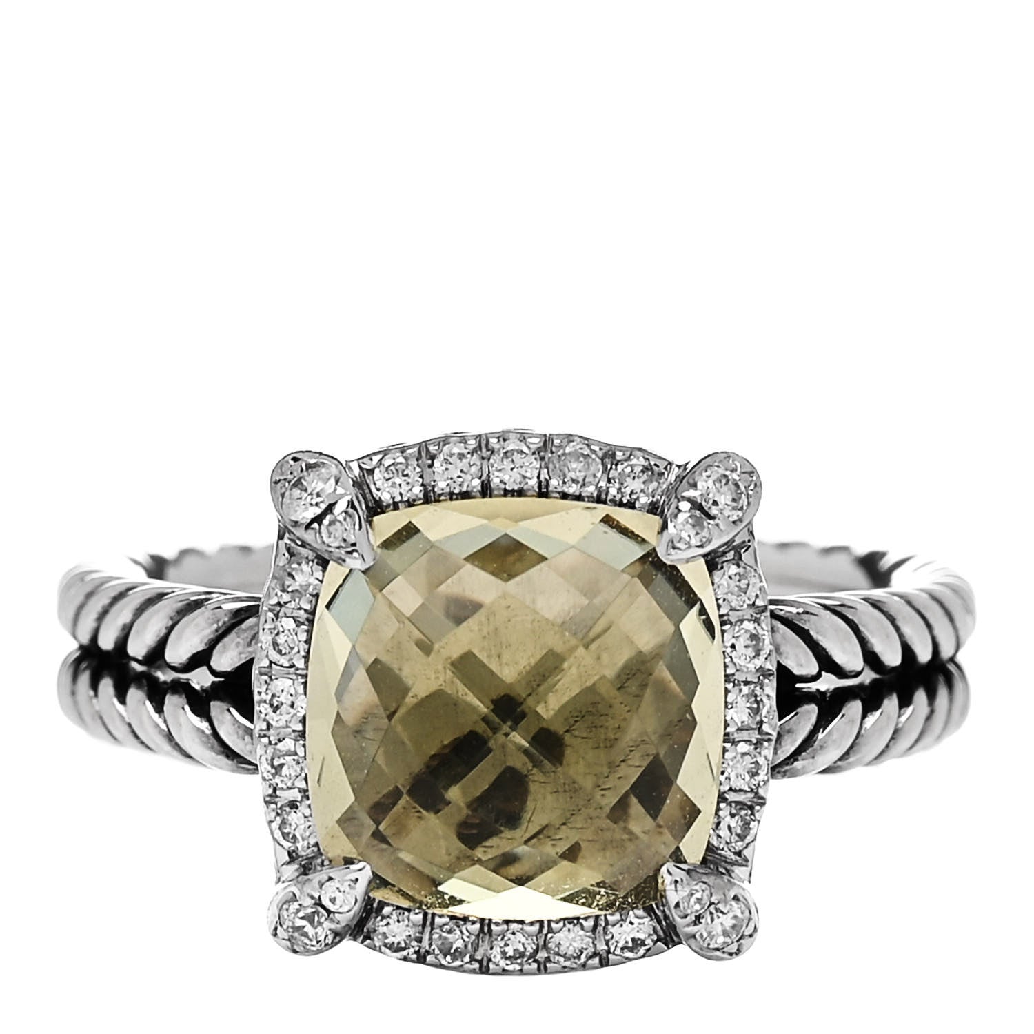 David Yurman Sterling Silver Diamond Lemon Citrine 9mm Chatelaine Pave Bezel Ring 50 5.5 1 of 5