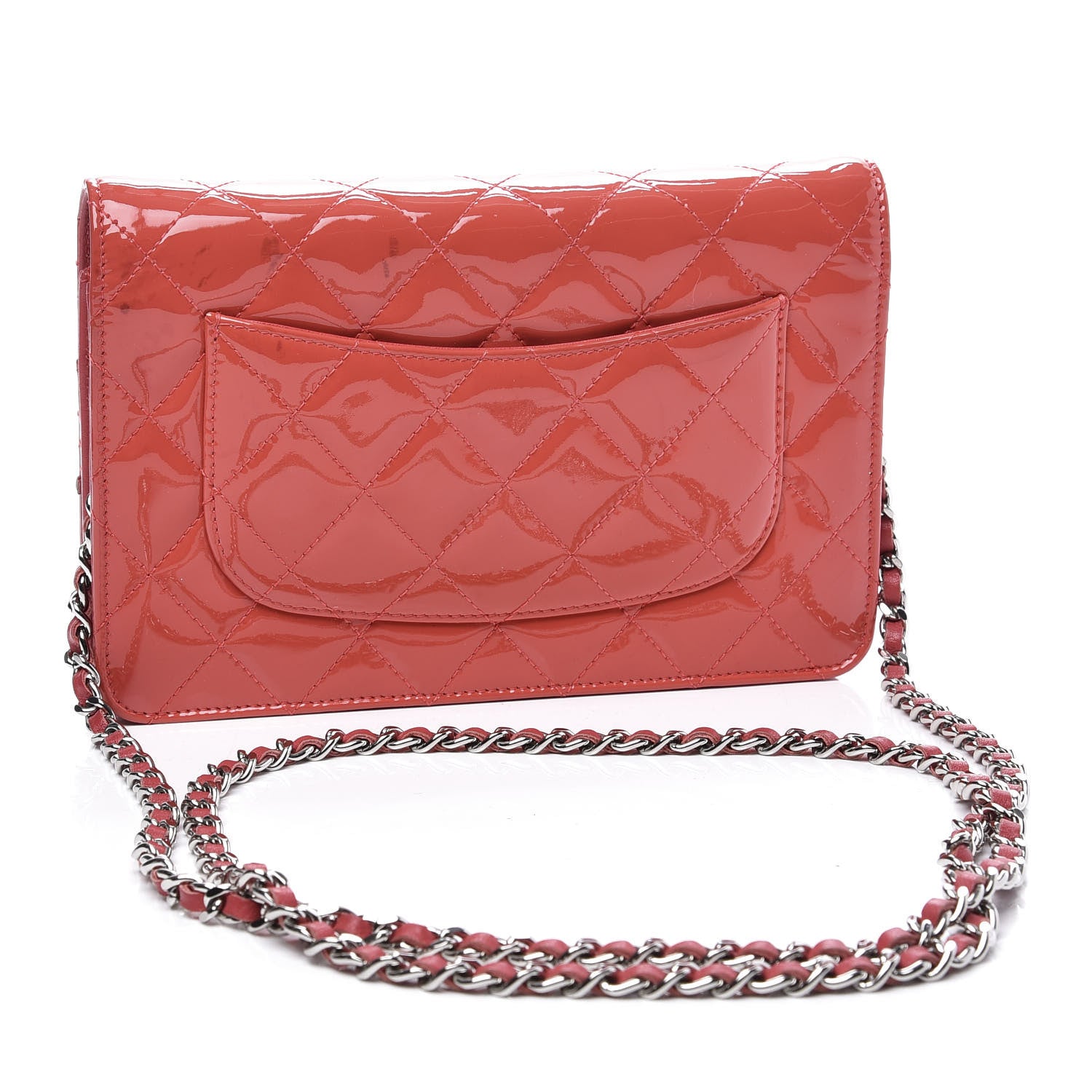 Chanel Patent Quilted Wallet On Chain WOC Dark Pink 2 of 12