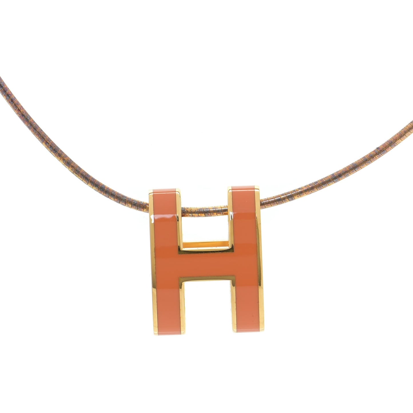 Lacquered Gold Pop H Pendant Necklace Orange