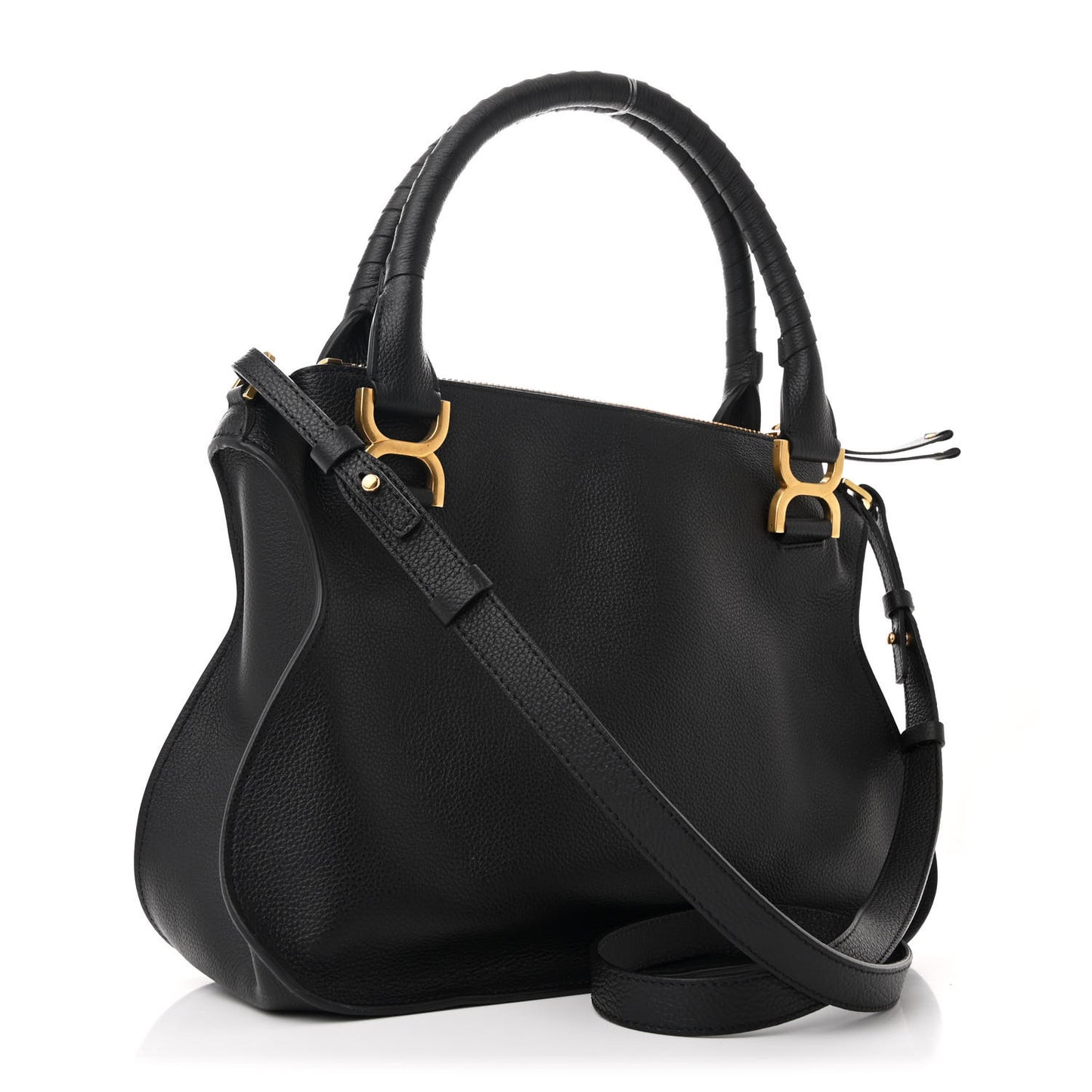 Calfskin Braided Medium Marcie Double Carry Black