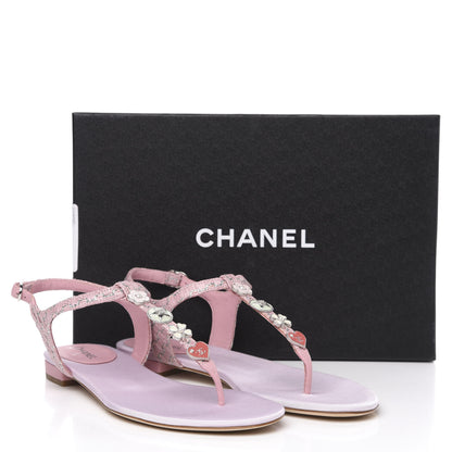 Chanel Tweed CC Charm Thong Sandals 40.5 Pink Silver 8 of 8