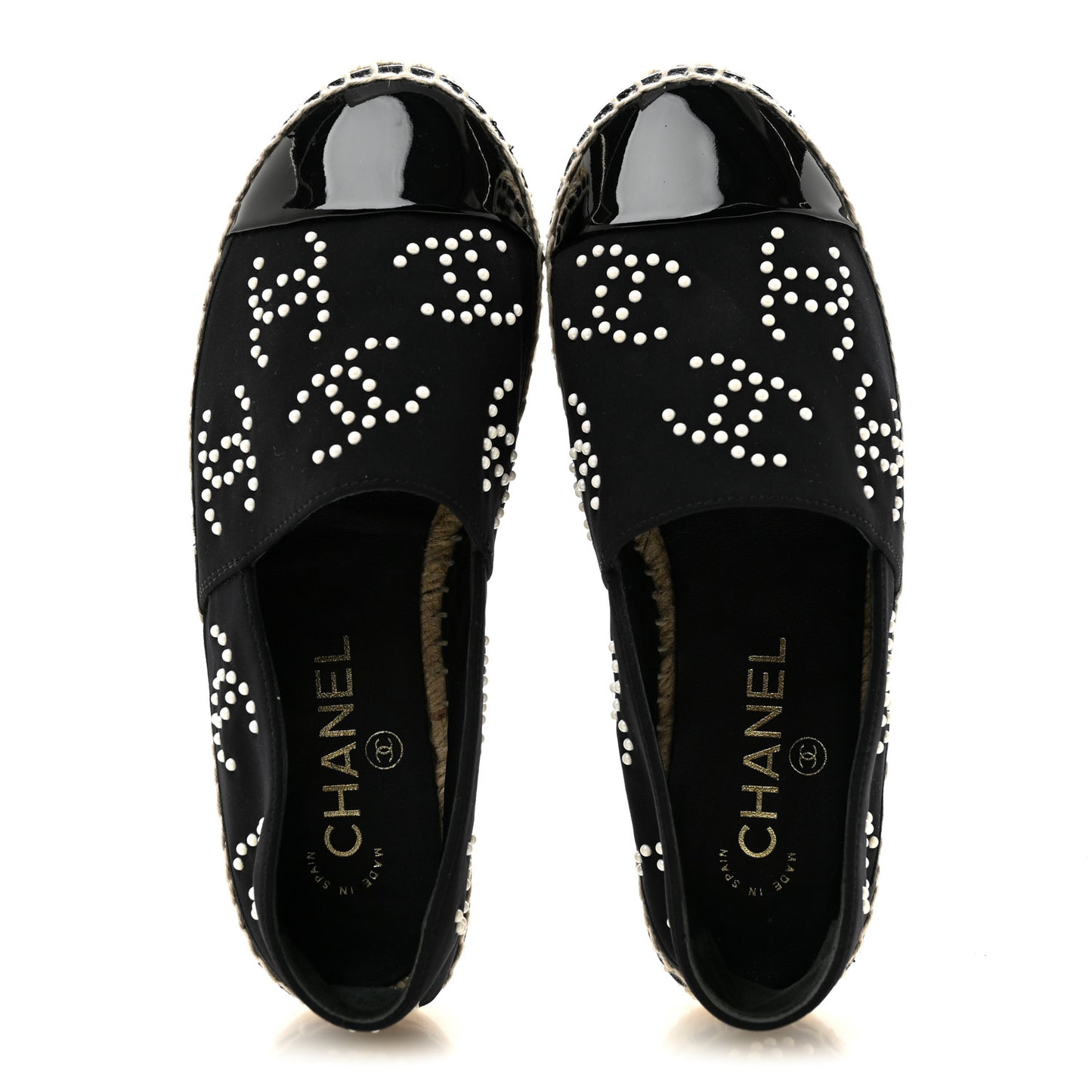 Neoprene Patent Calfskin Pearl CC Espadrilles 35 Black White