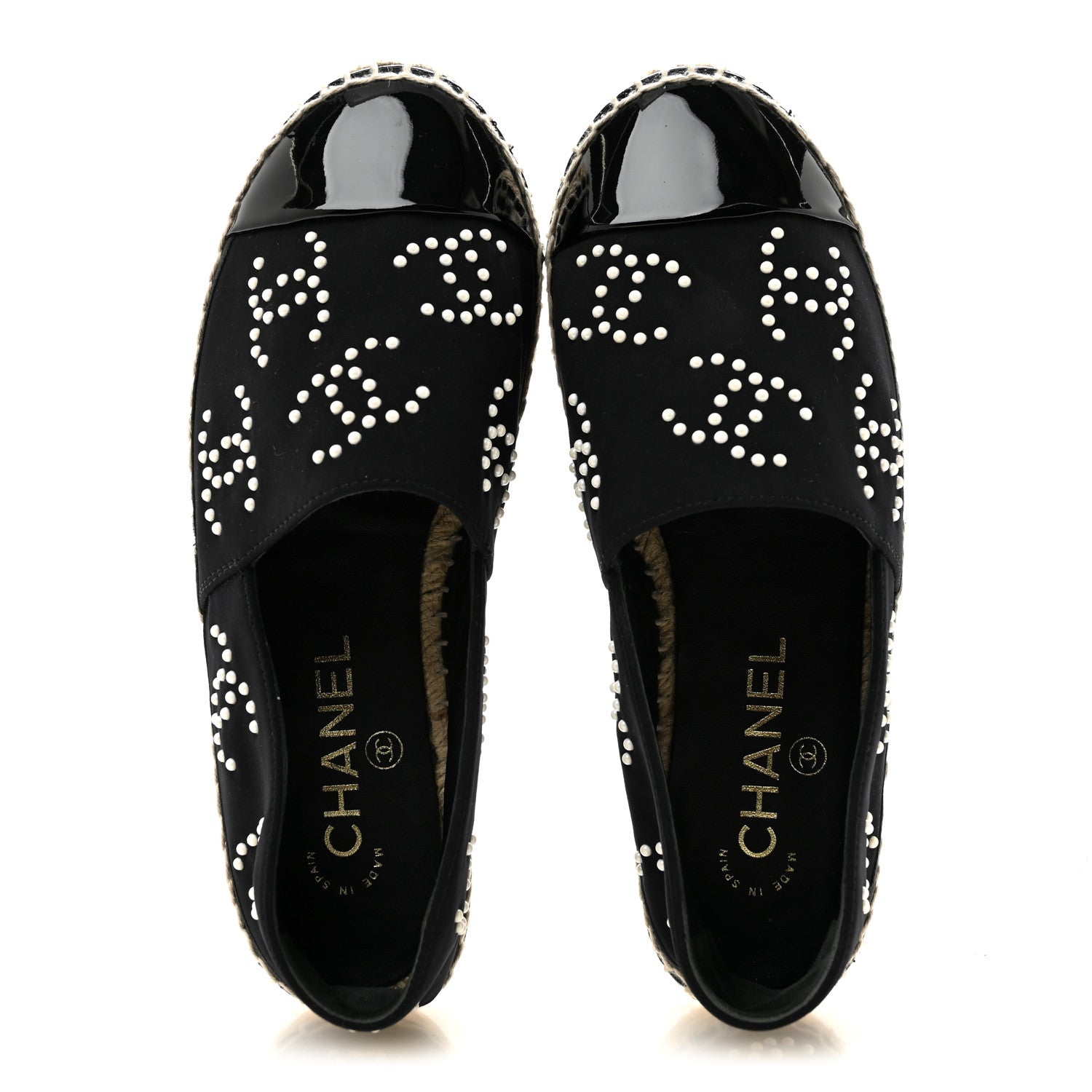 Chanel Neoprene Patent Calfskin Pearl CC Espadrilles 35 Black White 2 of 9