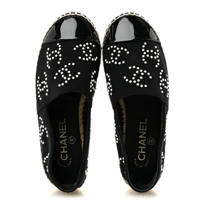Chanel Neoprene Patent Calfskin Pearl CC Espadrilles 35 Black White 2 of 9