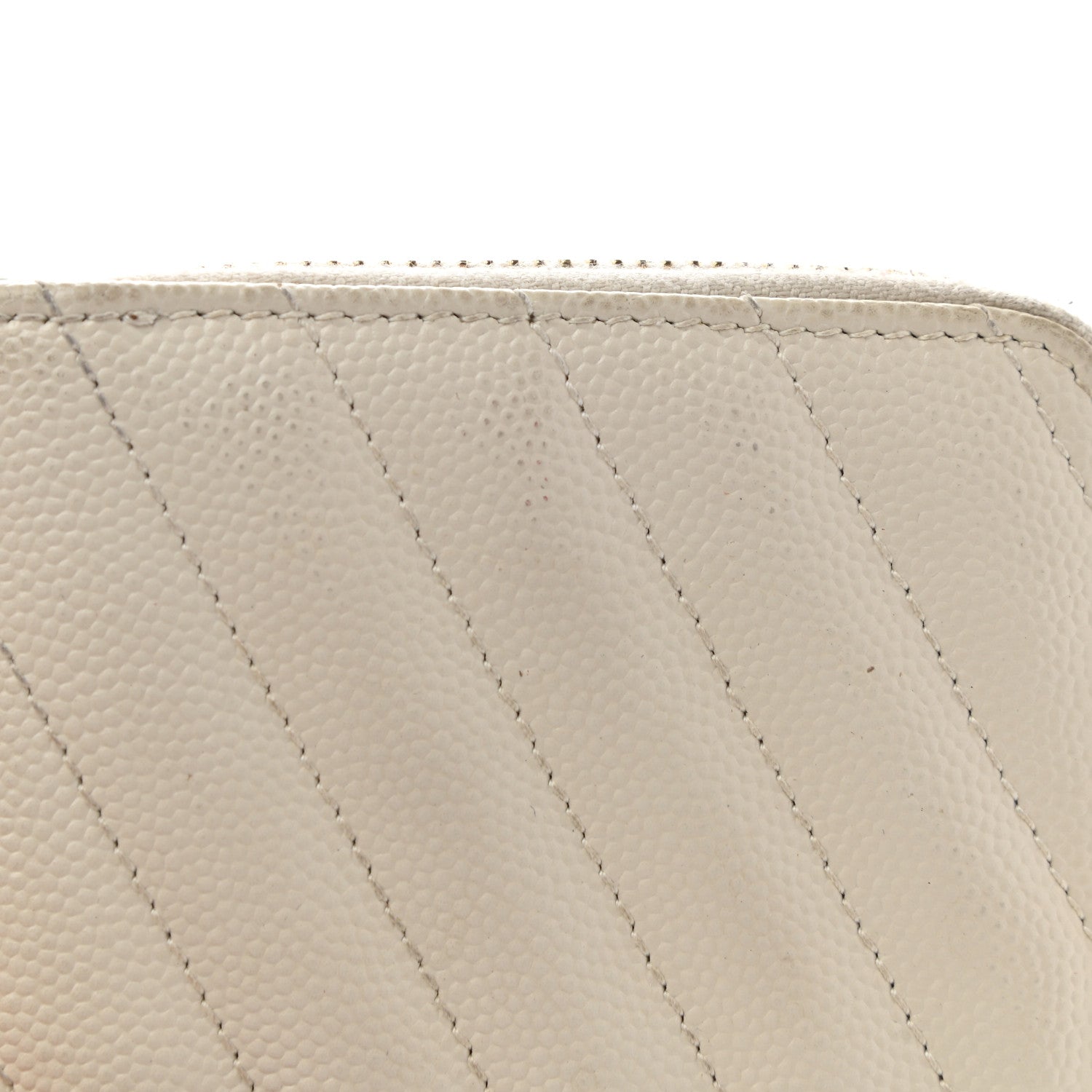 Saint Laurent Grain De Poudre Matelasse Chevron Monogram Compact Zip Around Wallet Crema Soft 8 of 9