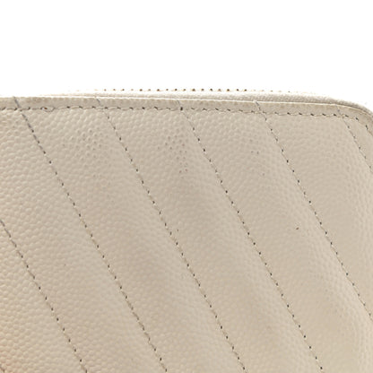Saint Laurent Grain De Poudre Matelasse Chevron Monogram Compact Zip Around Wallet Crema Soft 8 of 9