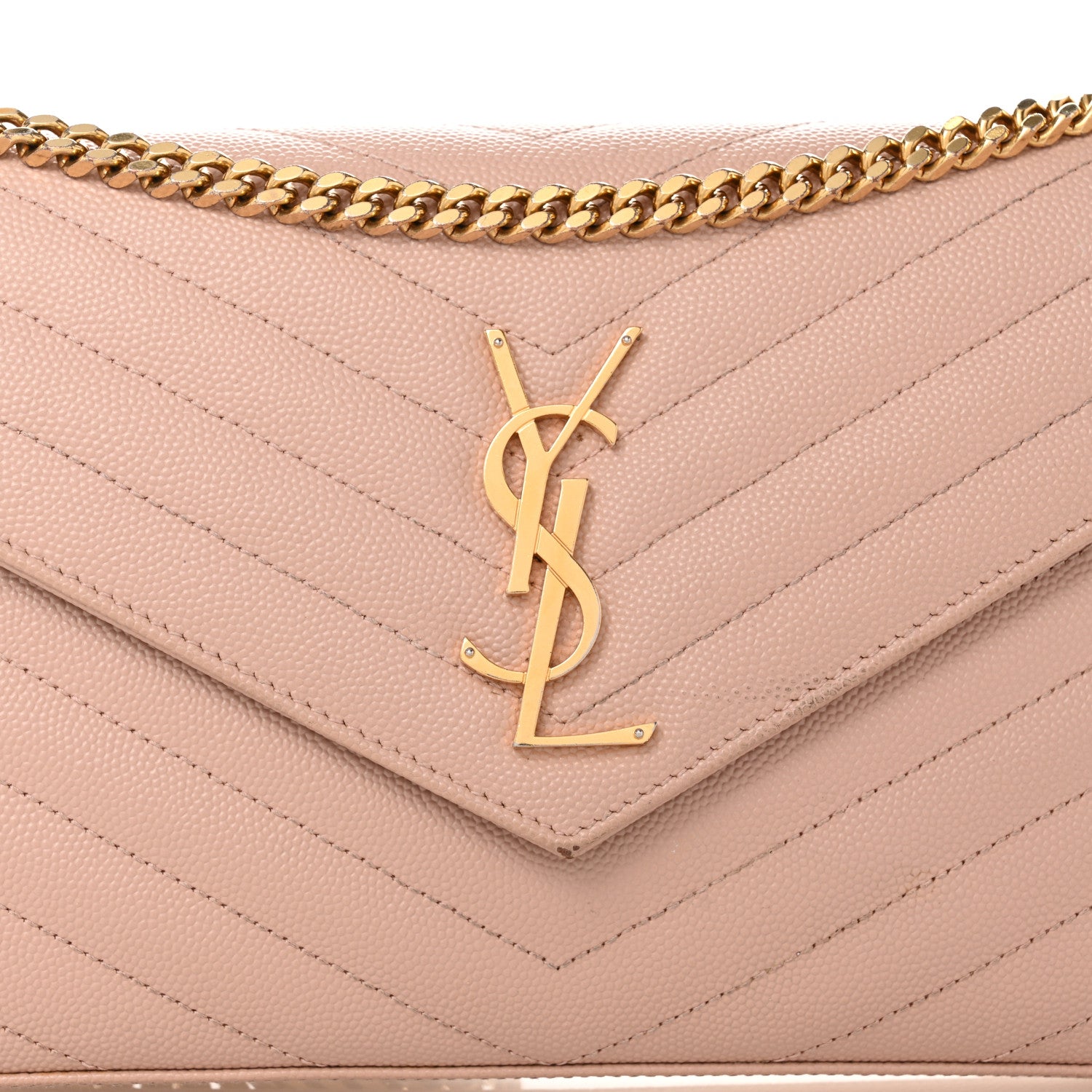 Saint Laurent Grain De Poudre Matelasse Chevron Monogram Chain Wallet Pale Pink 8 of 13