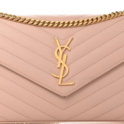 Saint Laurent Grain De Poudre Matelasse Chevron Monogram Chain Wallet Pale Pink 8 of 13