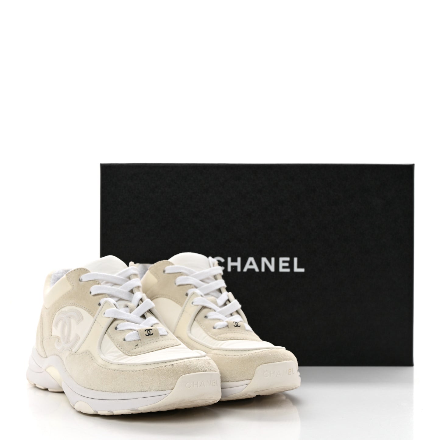 Suede Calfskin Fabric CC Sneakers 38.5 White