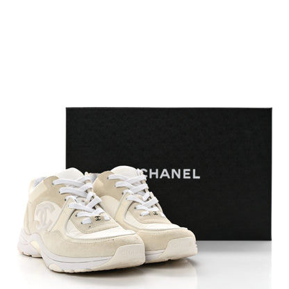 Chanel Suede Calfskin Fabric CC Sneakers 38.5 White 11 of 11