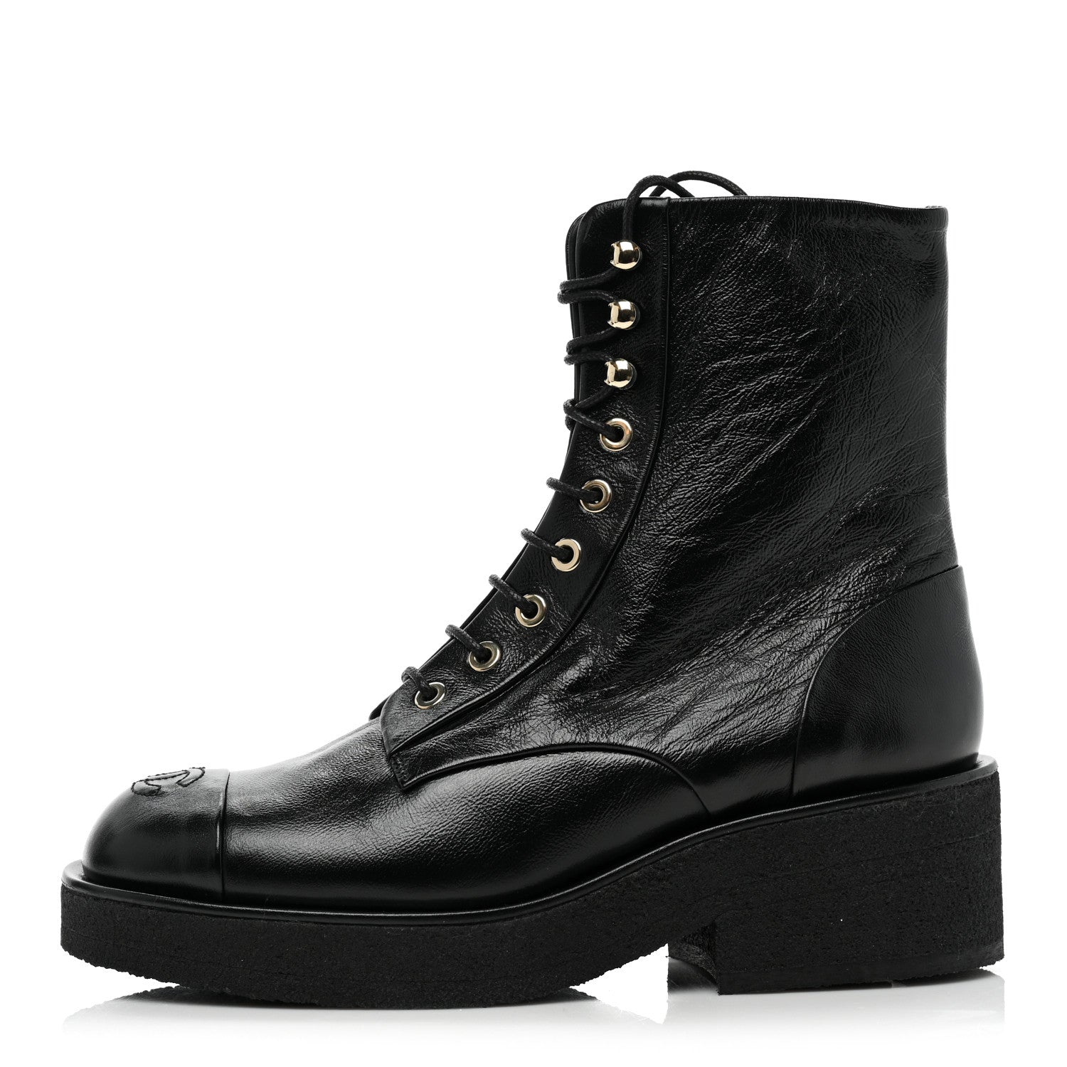 Chanel Calfskin Cap Toe Combat Boots 37.5 Black 1 of 9
