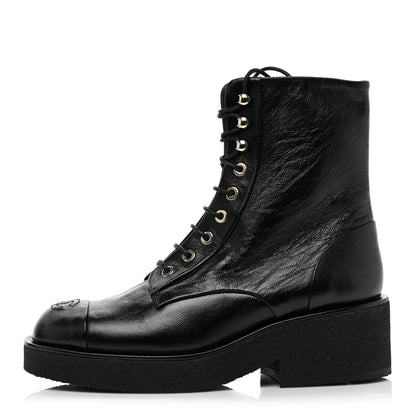 Chanel Calfskin Cap Toe Combat Boots 37.5 Black 1 of 9