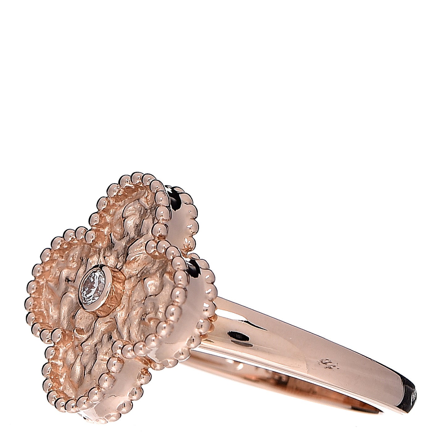 18K Rose Gold Diamond Vintage Alhambra Ring 50 5.5