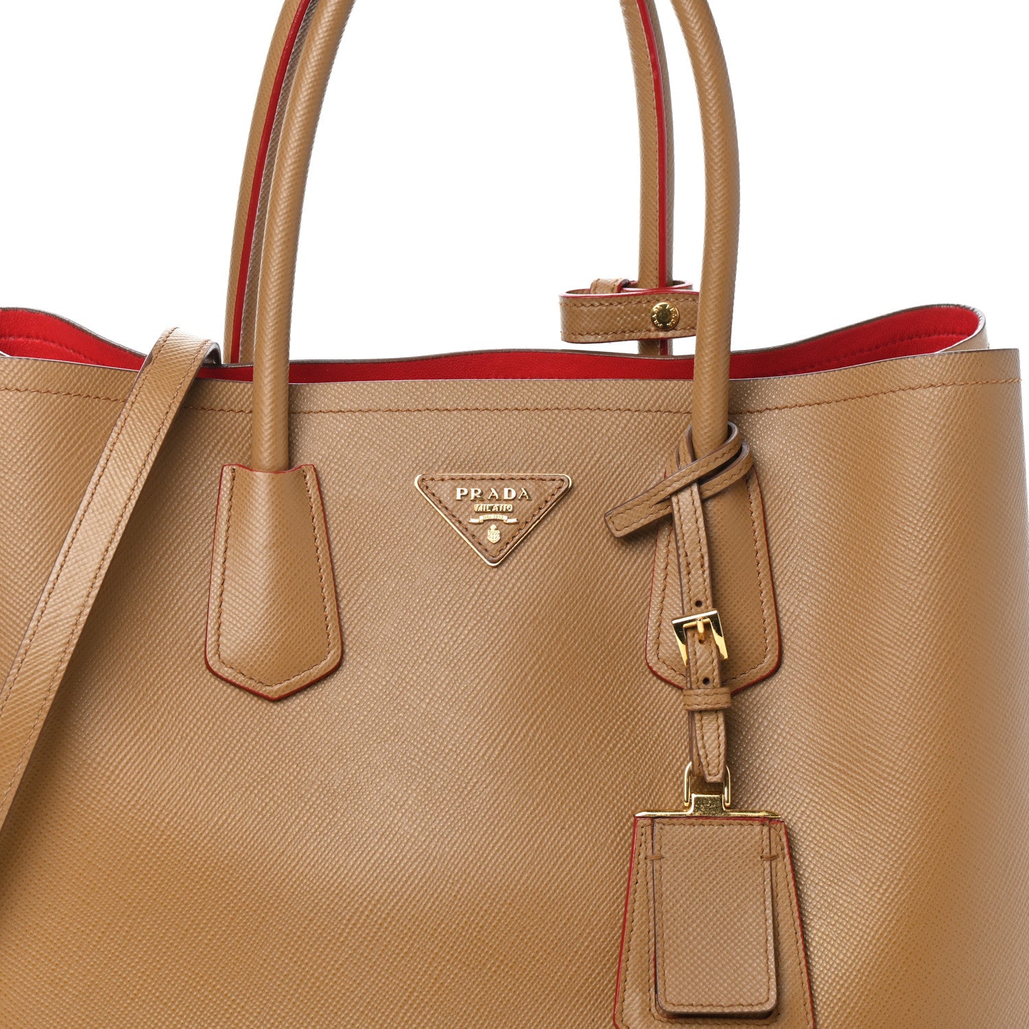 Prada Saffiano Cuir Medium Double Bag Caramel Fuoco 7 of 11