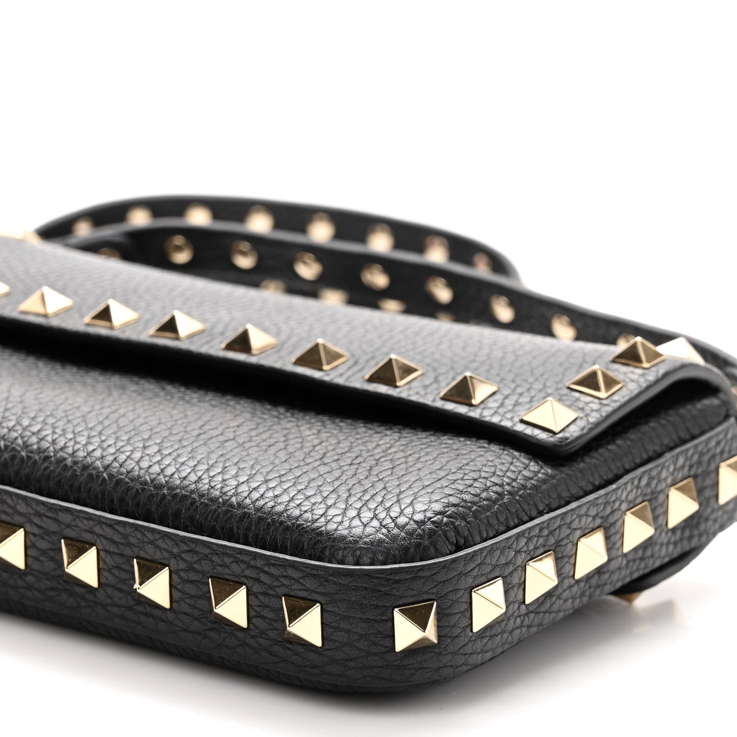 Grainy Calfskin Rockstud Crossbody Pouch Black