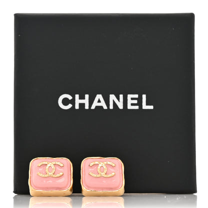 Chanel Resin CC Square Earrings Gold Pink 5 of 5