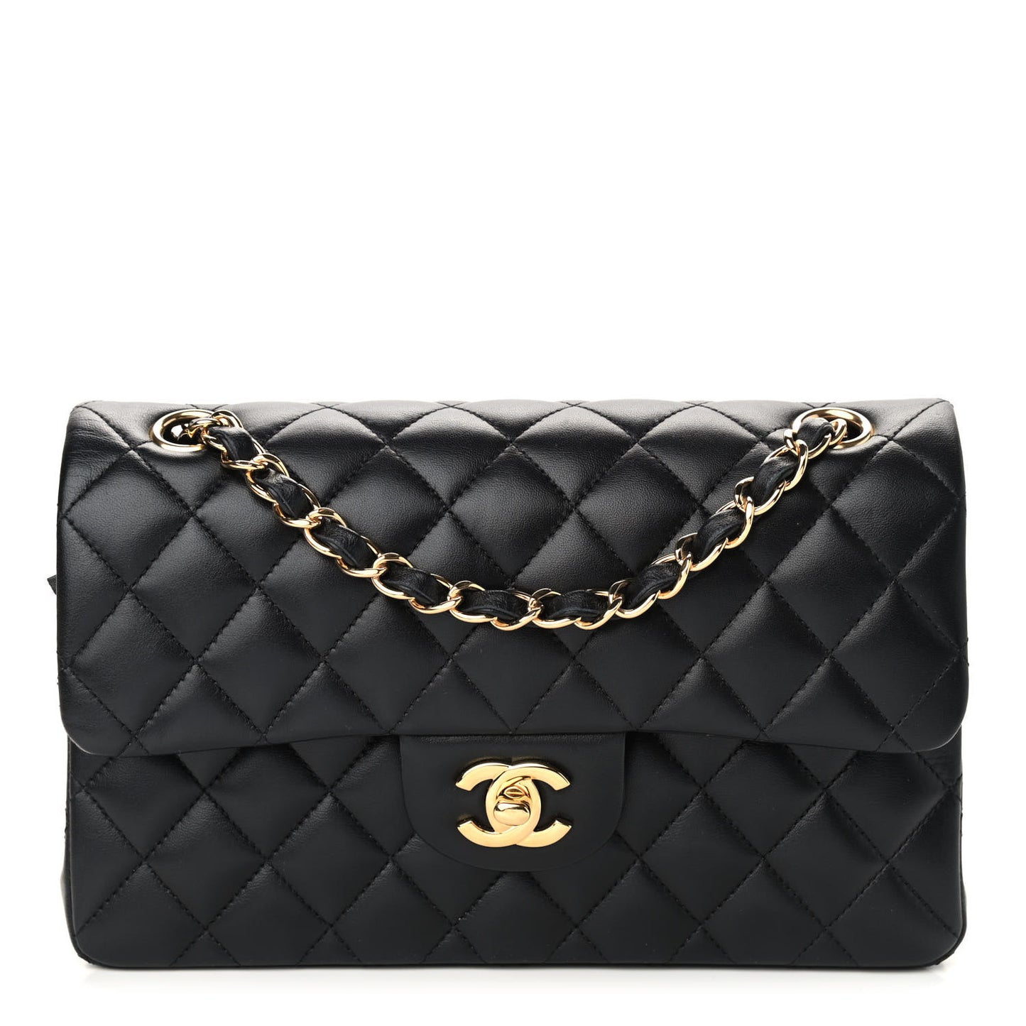 Lambskin Quilted Small Double Flap Black