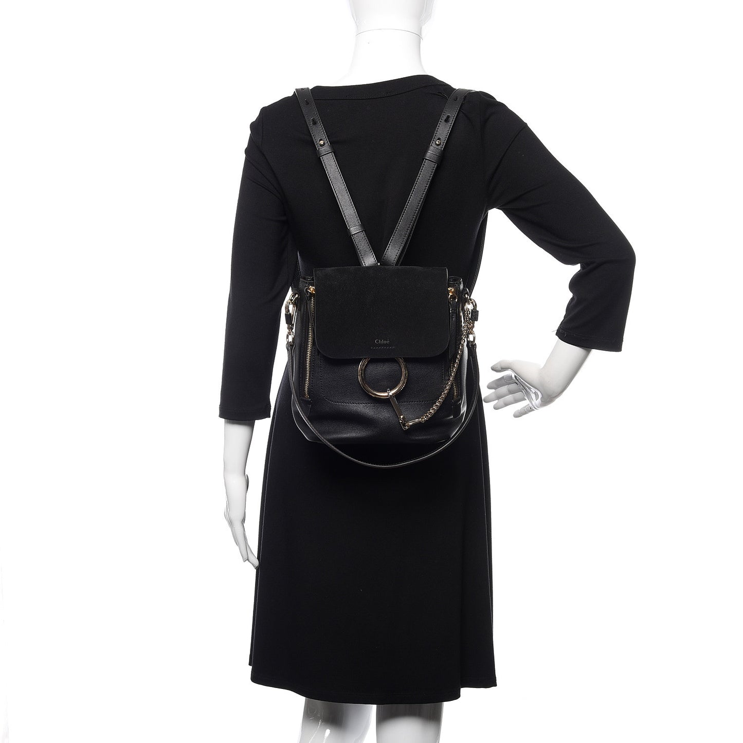 Suede Calfskin Small Faye Backpack Black