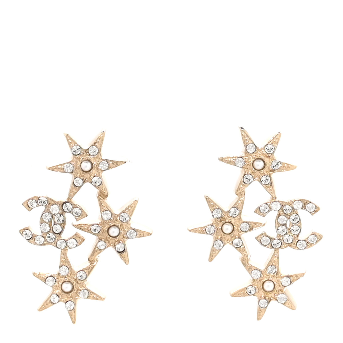 Crystal Pearl CC Star Earrings Gold