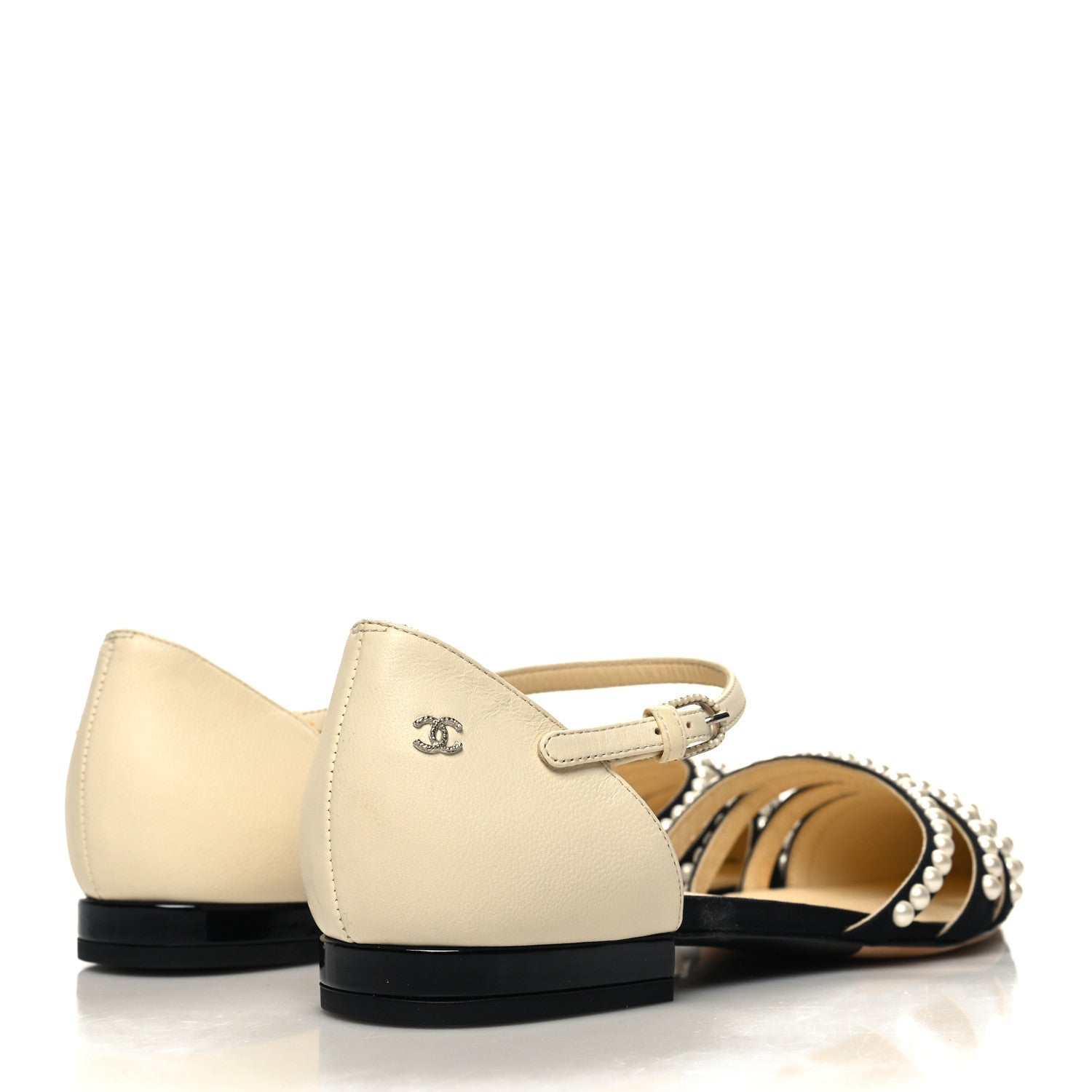 Chanel Lambskin Grosgrain Pearl Slingbacks 37.5 White Black 4 of 9