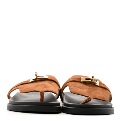Hermes Suede Goatskin Womens Empire Sandals 39 Gold 3 of 10