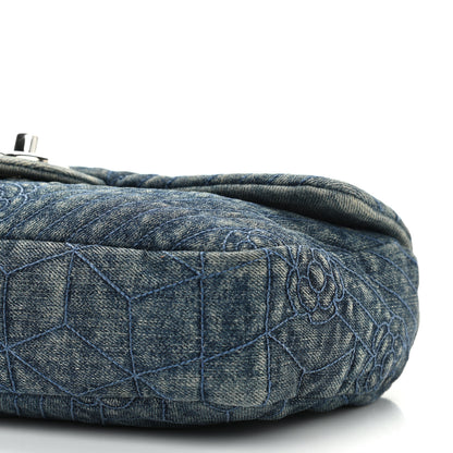Chanel Denim Quilted Camellia Embroidered Medium Flap Blue 9 of 9