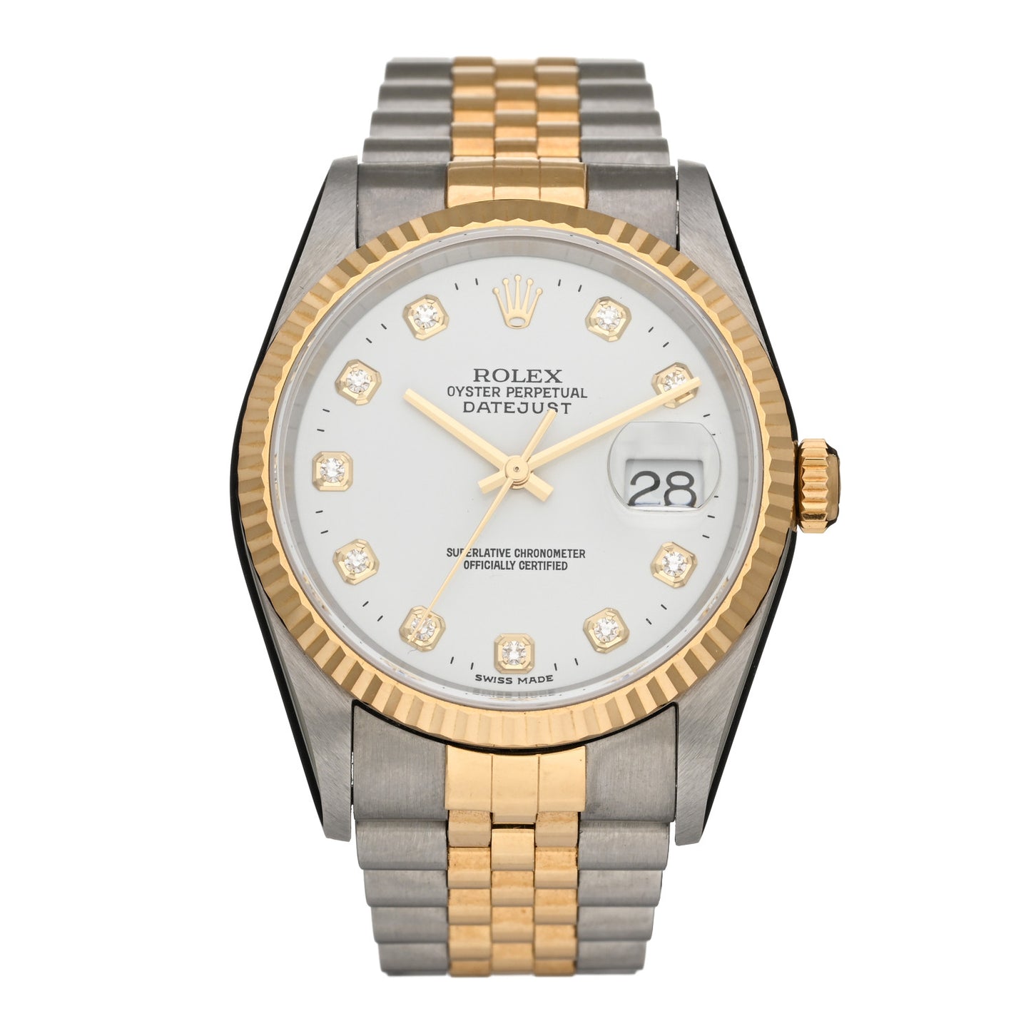 Stainless Steel 18K Yellow Gold Diamond 36mm Oyster Perpetual Datejust Watch White 16233
