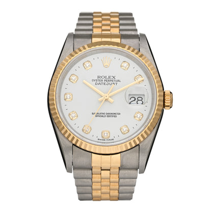 Rolex Stainless Steel 18K Yellow Gold Diamond 36mm Oyster Perpetual Datejust Watch White 16233 1 of 4