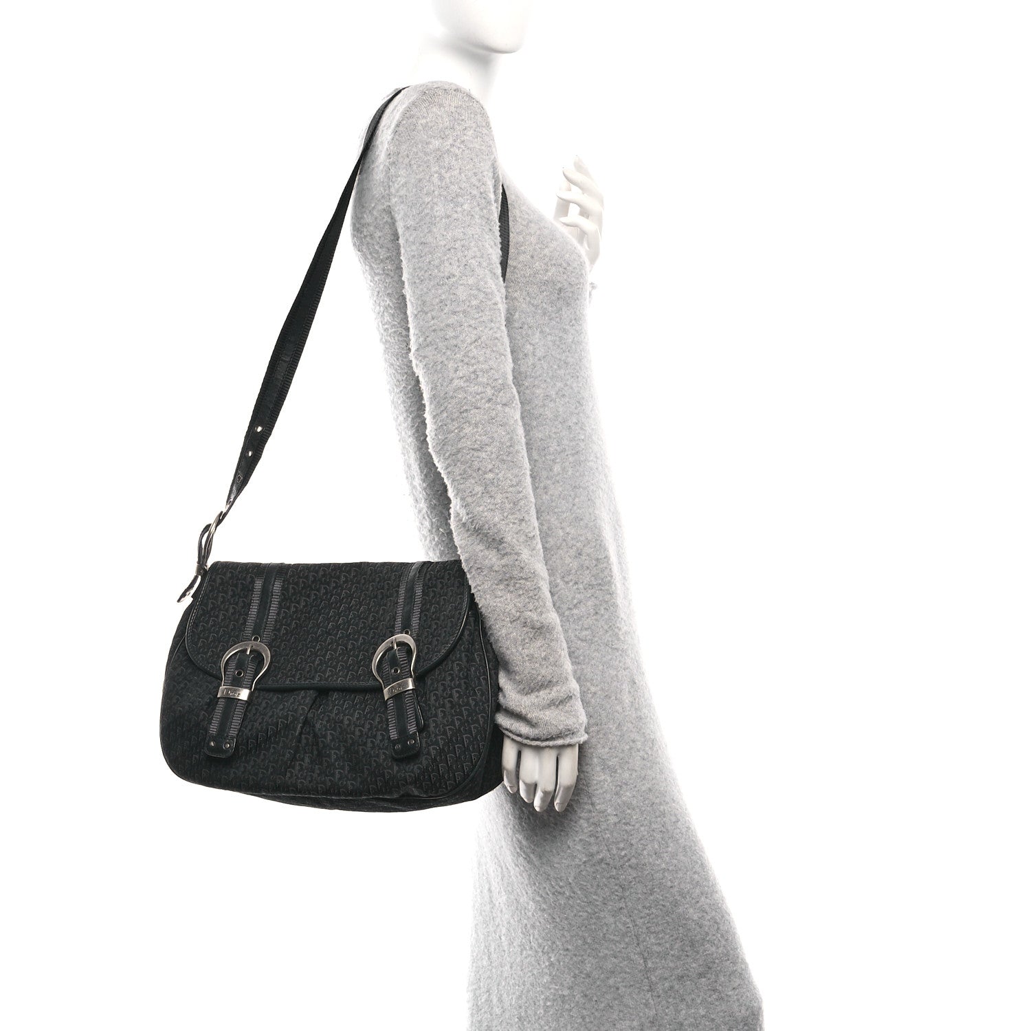 Christian Dior Canvas Diorissimo Buckle Messenger Black 2 of 13