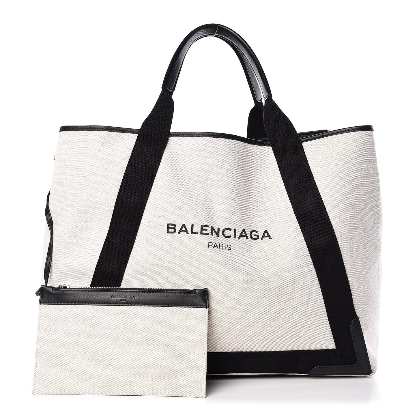 Cotton Canvas Calfskin M Navy Cabas Natural Black