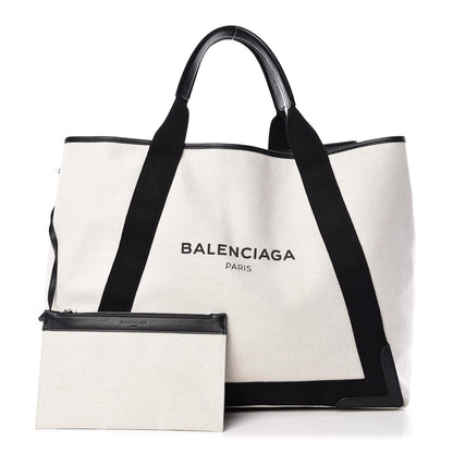 Balenciaga Cotton Canvas Calfskin M Navy Cabas Natural Black 1 of 14
