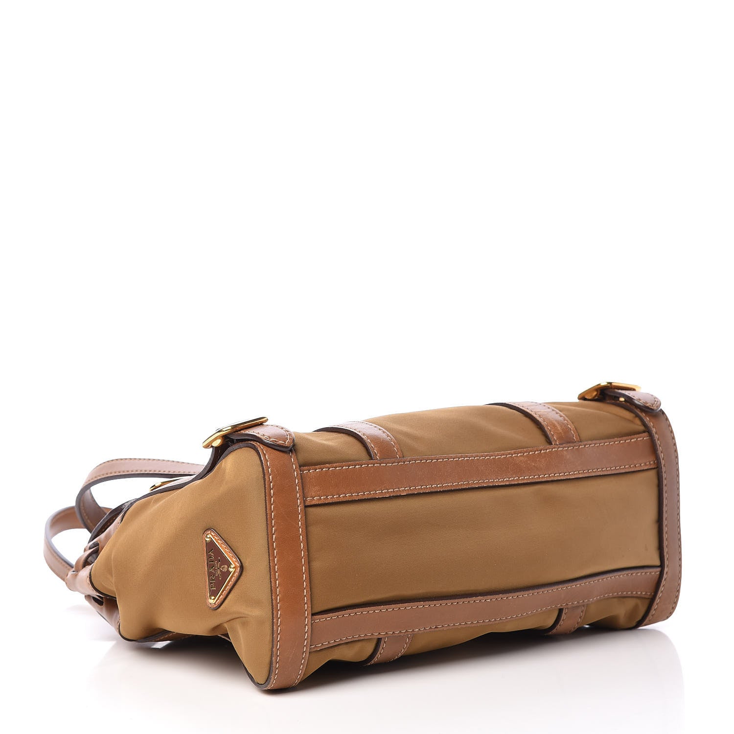 Prada Tessuto Nylon Calfskin Shoulder Bag Brown 4 of 30