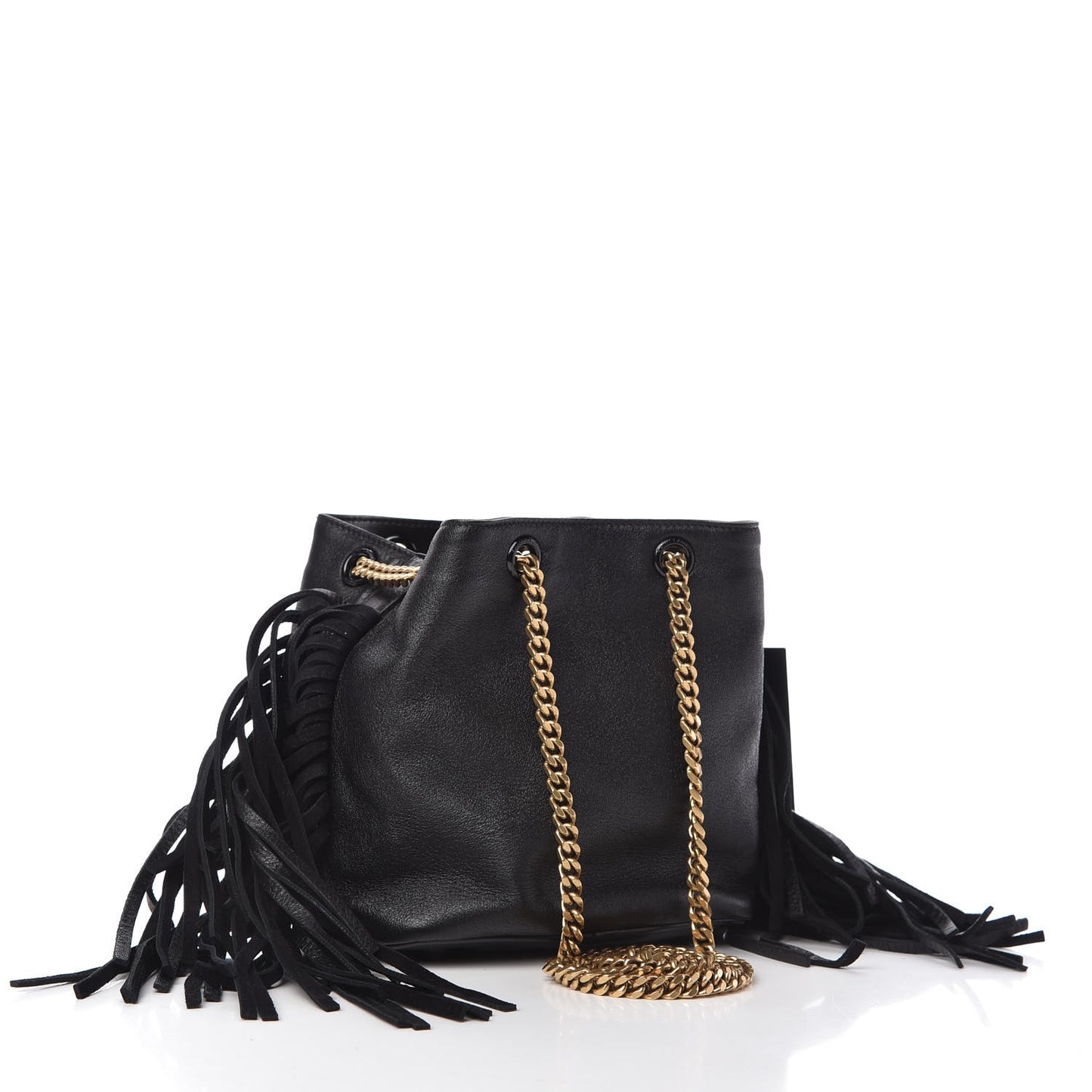 Calfskin Suede Fringe Baby Emmanuelle Bucket Black