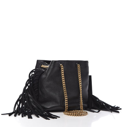 Saint Laurent Calfskin Suede Fringe Baby Emmanuelle Bucket Black 3 of 10