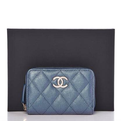 Chanel Iridescent Caviar Quilted Zip Coin Purse Blue 8 of 8