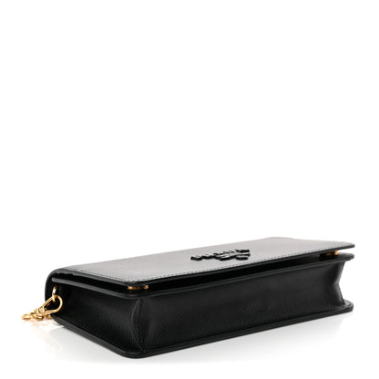 Prada Saffiano Shine Monochrome Mini Flap Crossbody Wristlet Bag Black 4 of 8