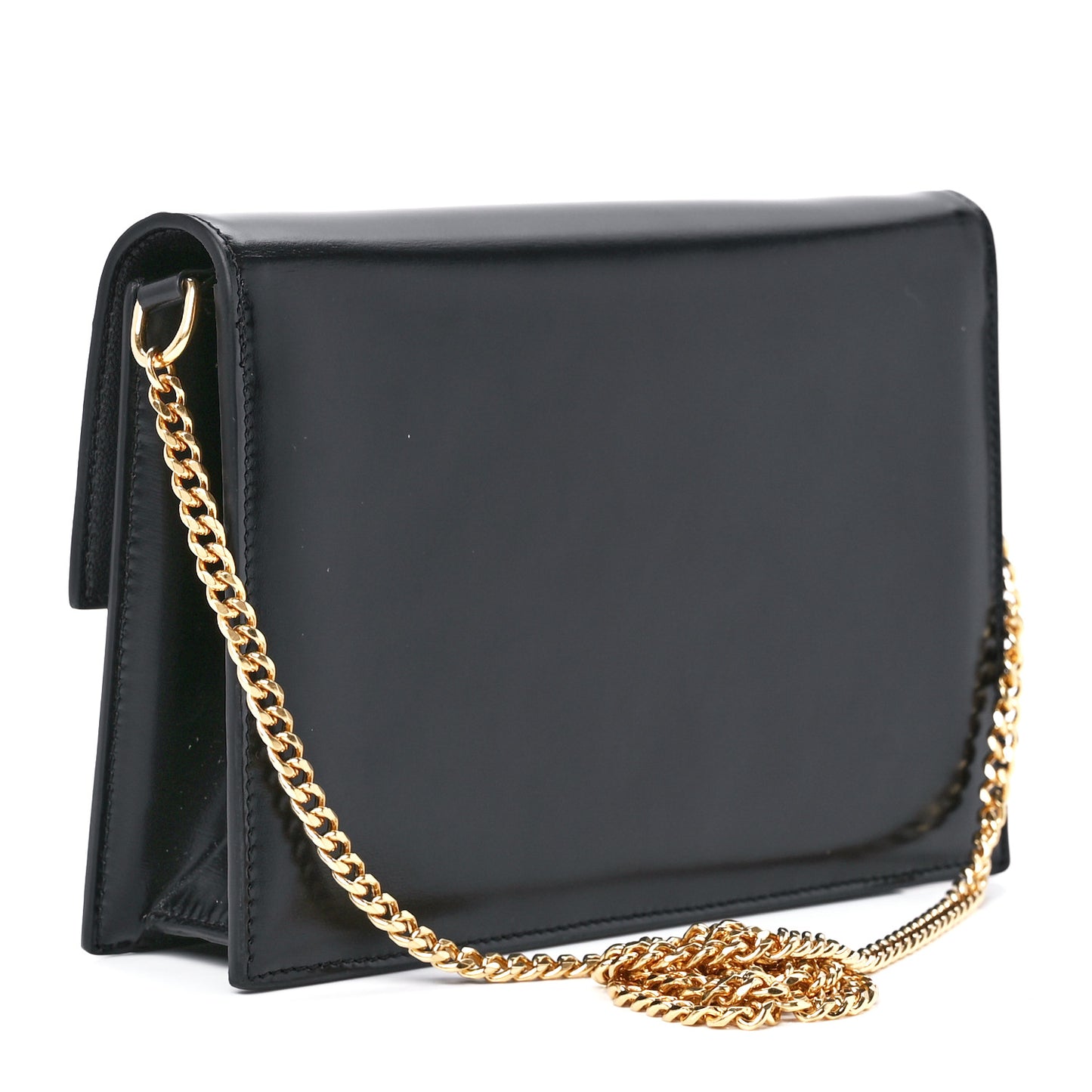 Shiny Calfskin Triomphe Soir Clutch Black