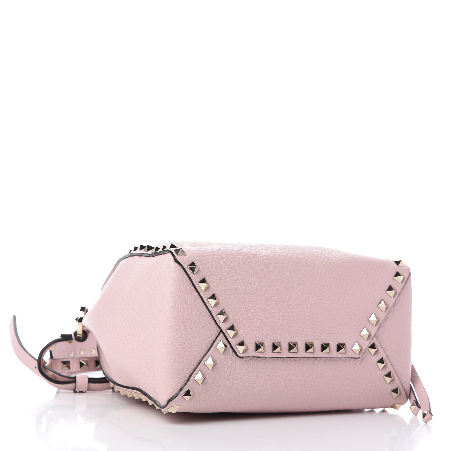 Grained Calfskin Rockstud Bucket Bag Light Pink