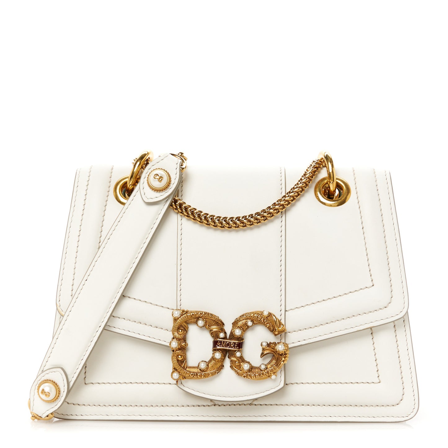 Smooth Calfskin Small DG Amore Envelope Bag White