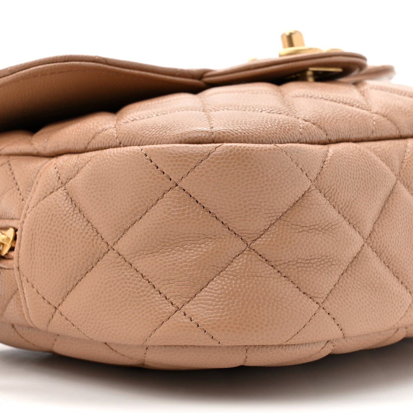 Caviar Quilted Small Single Flap Beige