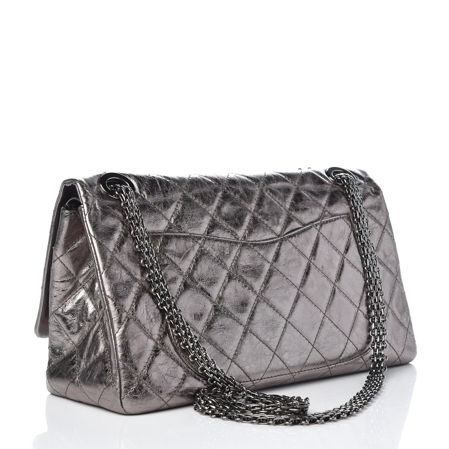 Metallic Aged Calfskin Quilted 2.55 Reissue 228 Flap Silver