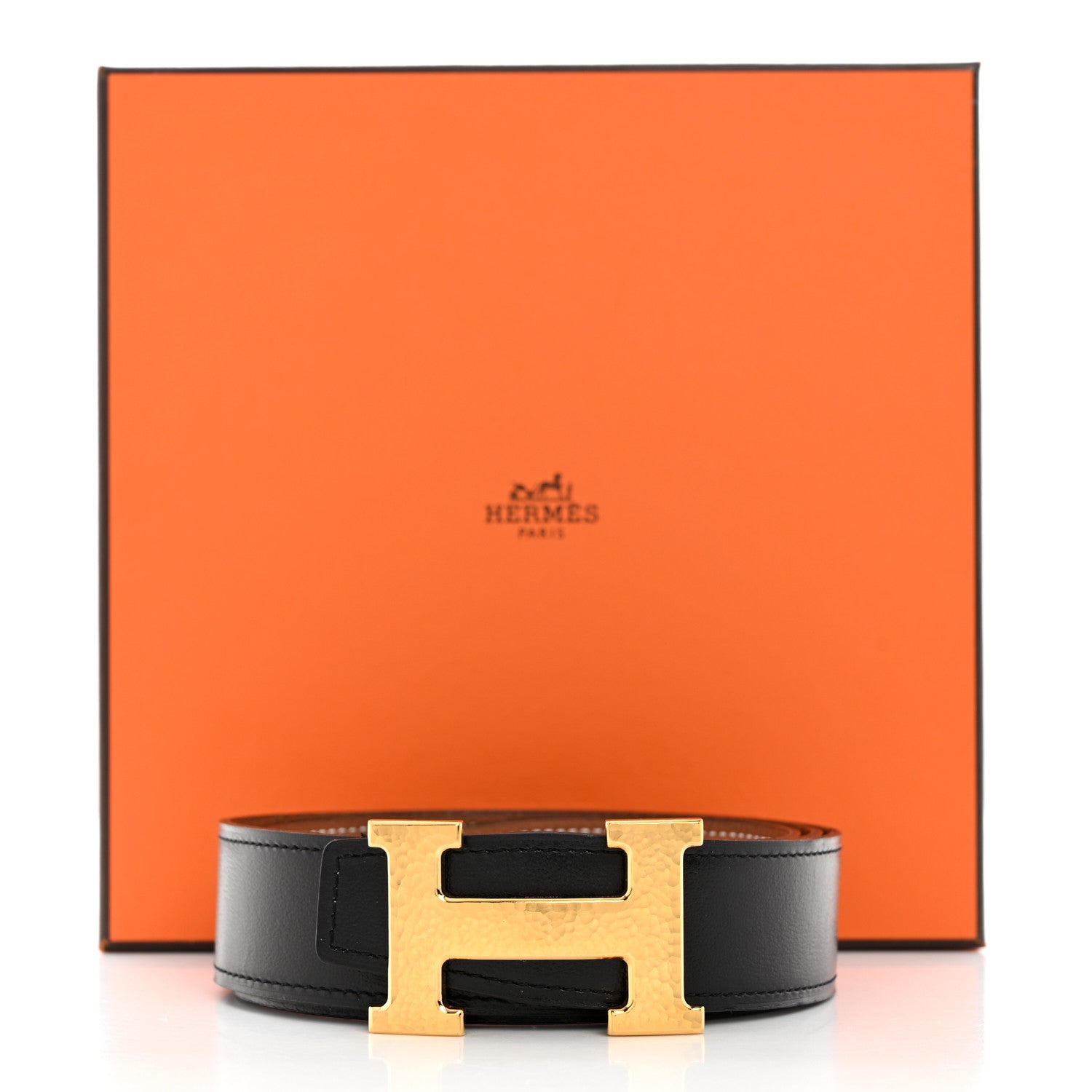 Hermes Box Togo 32mm Martelee H Belt 80 32 Black Gold 9 of 9
