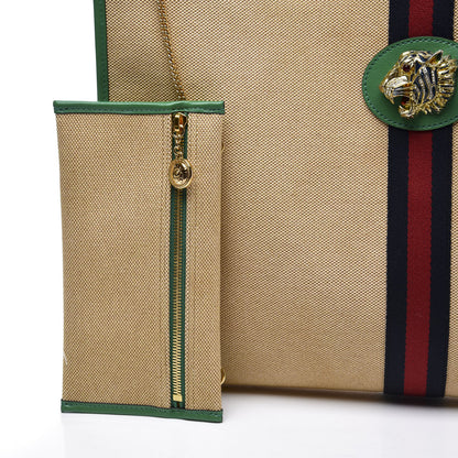 Gucci Canvas Calfskin Large Rajah Chain Tote Beige Green 10 of 12