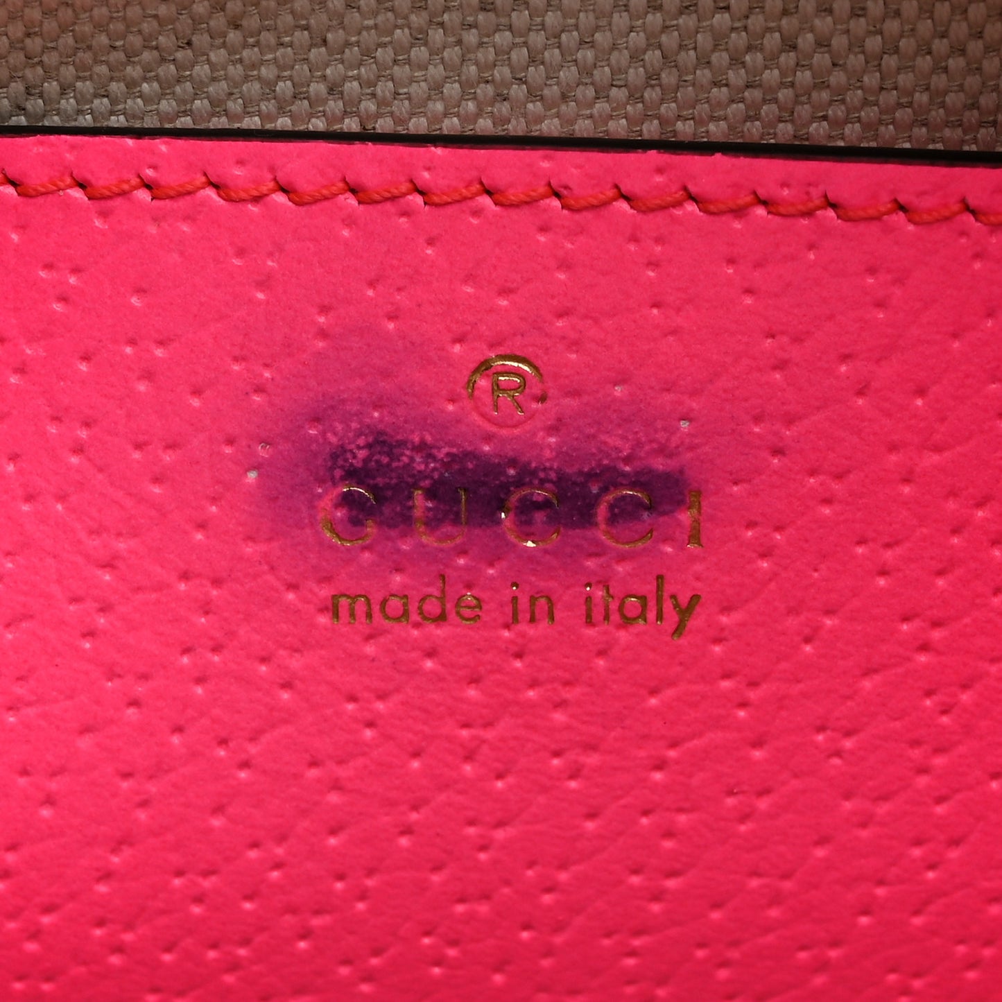 GG Supreme Monogram Textured Dollar Calfskin Web Ophidia Small Crossbody Bag Beige Ebony Fuchsia