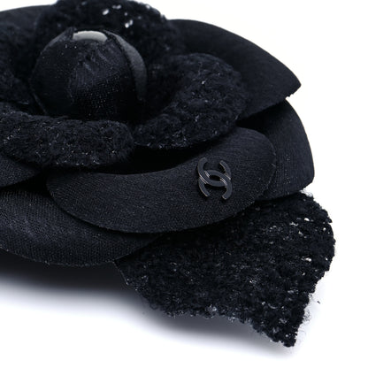 Chanel Tweed Camellia Pin Brooch Black 4 of 5