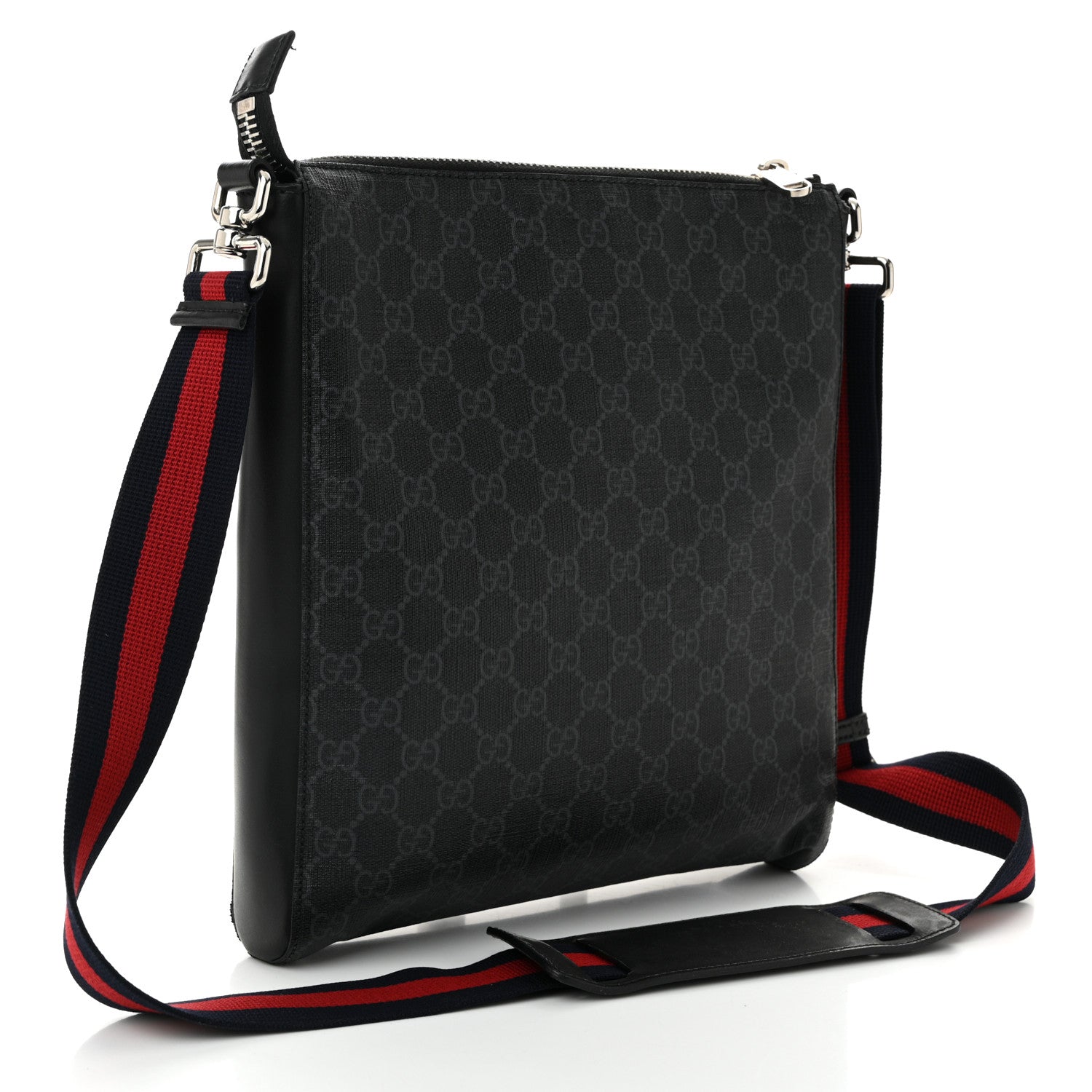 Gucci GG Supreme Monogram Web Small Flat Messenger Bag Black Grey 3 of 11