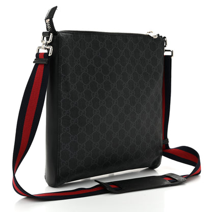Gucci GG Supreme Monogram Web Small Flat Messenger Bag Black Grey 3 of 11