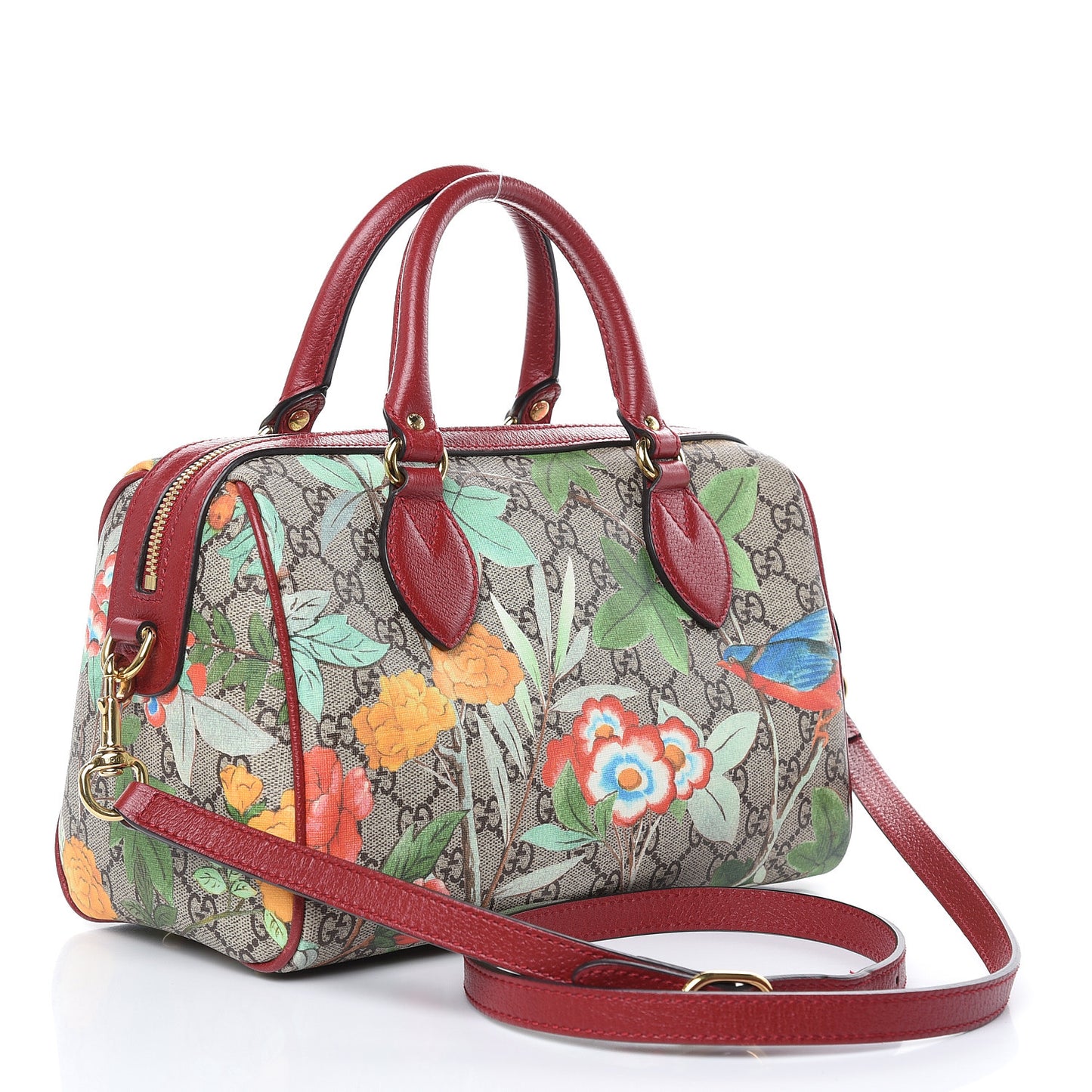 GG Supreme Monogram Tian Small Boston Beige Multicolor Red