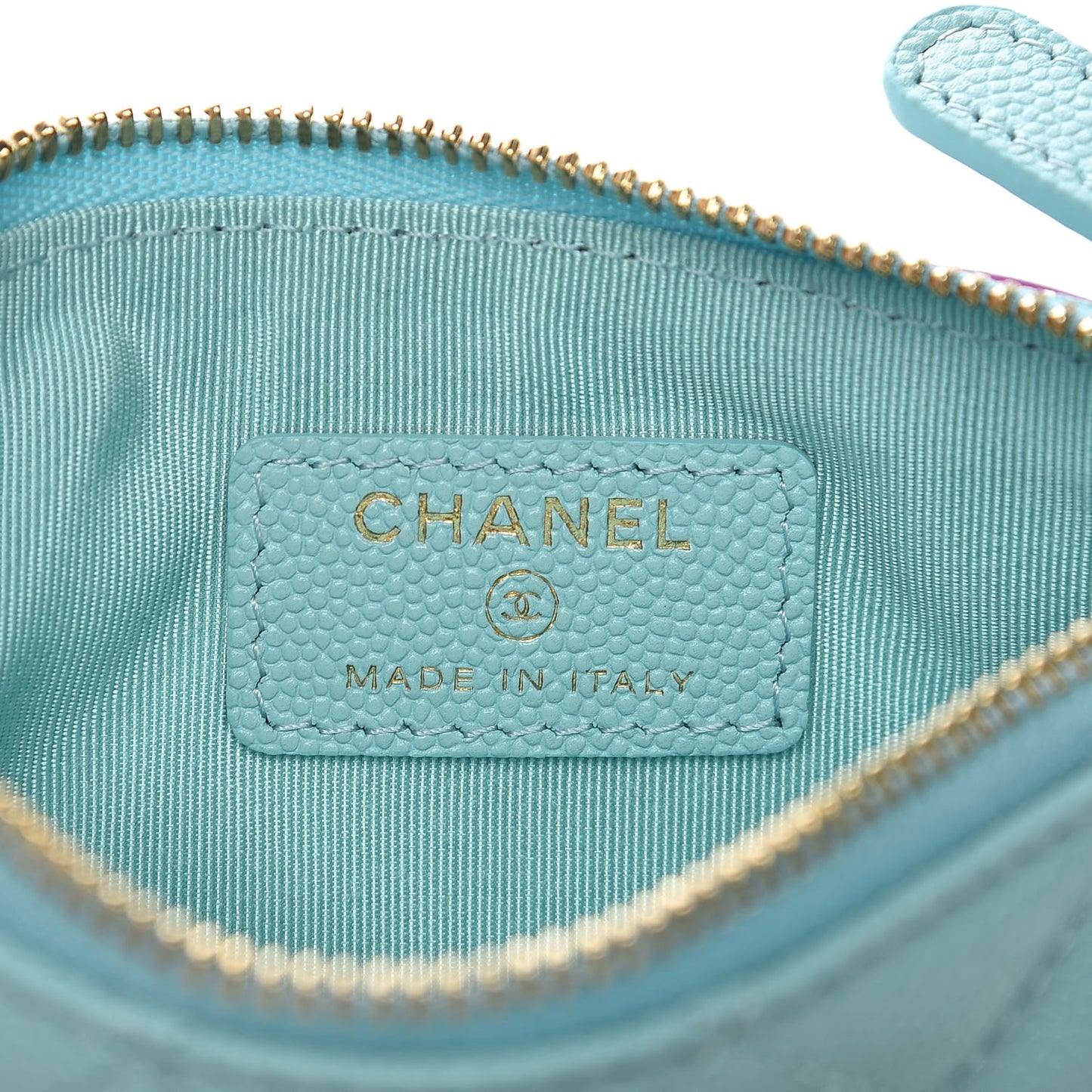 Caviar Quilted Small Cosmetic Case Light Blue